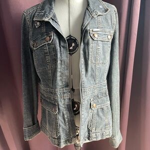 DKNY Blue Jean Jacket with Button Accents